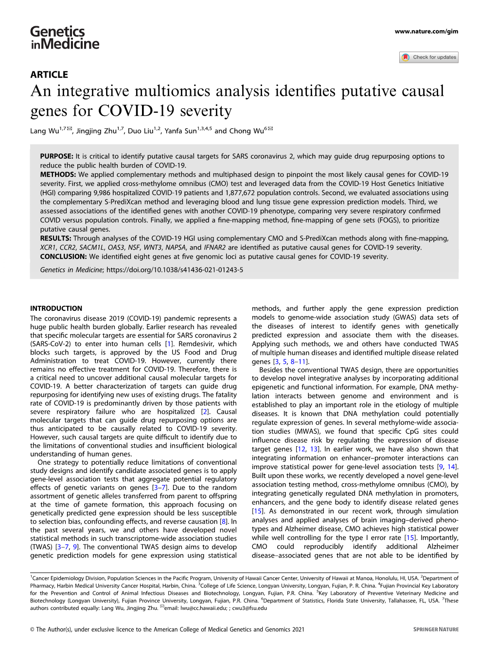 An Integrative Multiomics Analysis Identifies Putative Causal Genes For