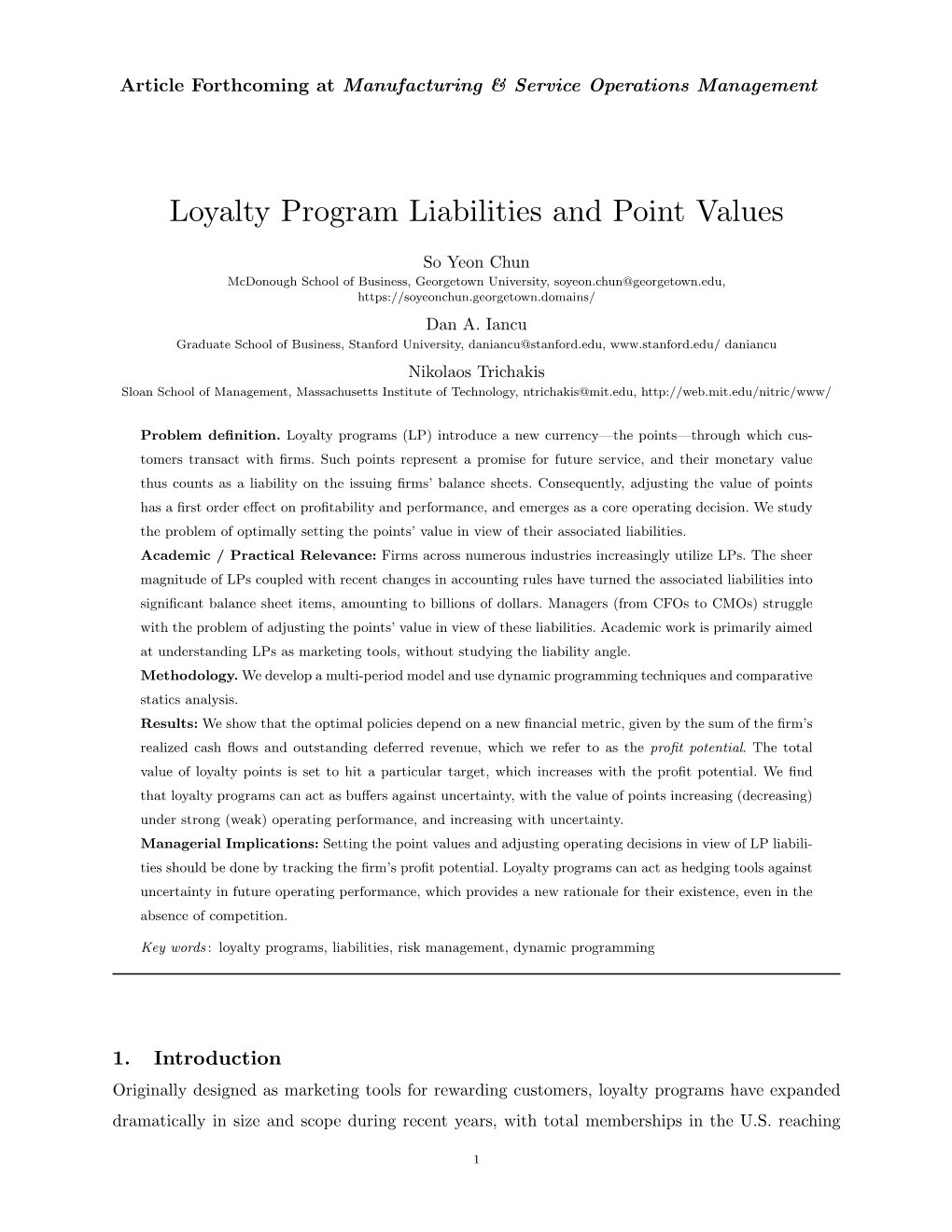 Loyalty Program Liabilities and Point Values