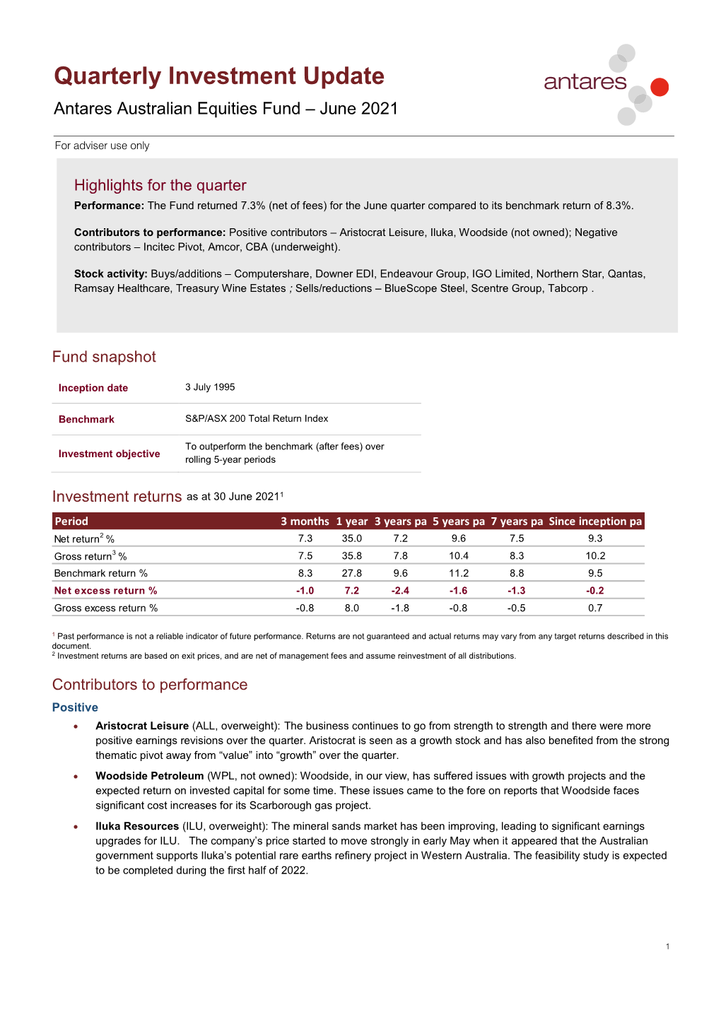 Antares June 2021 Australian Equities Fund Quarterly Investment Update