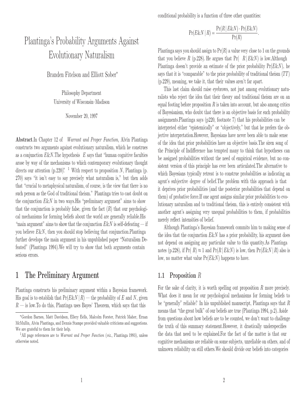 Plantinga's Probability Arguments Against Evolutionary Naturalism