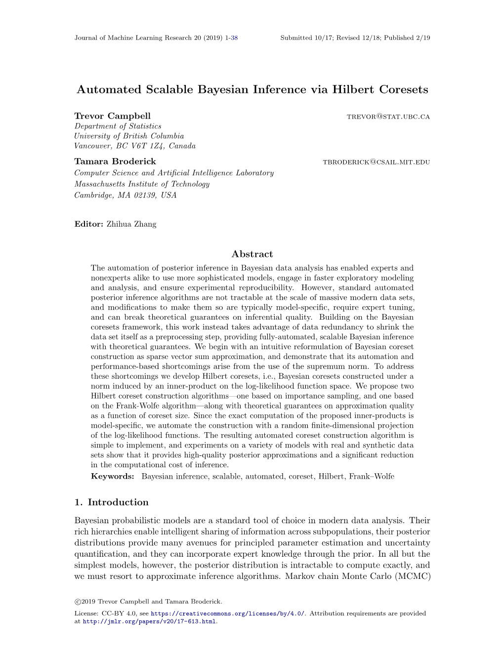 Automated Scalable Bayesian Inference Via Hilbert Coresets