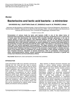 Bacteriocins and Lactic Acid Bacteria - a Minireview
