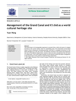 Management of the Grand Canal and It's Bid As a World Cultural Heritage Site