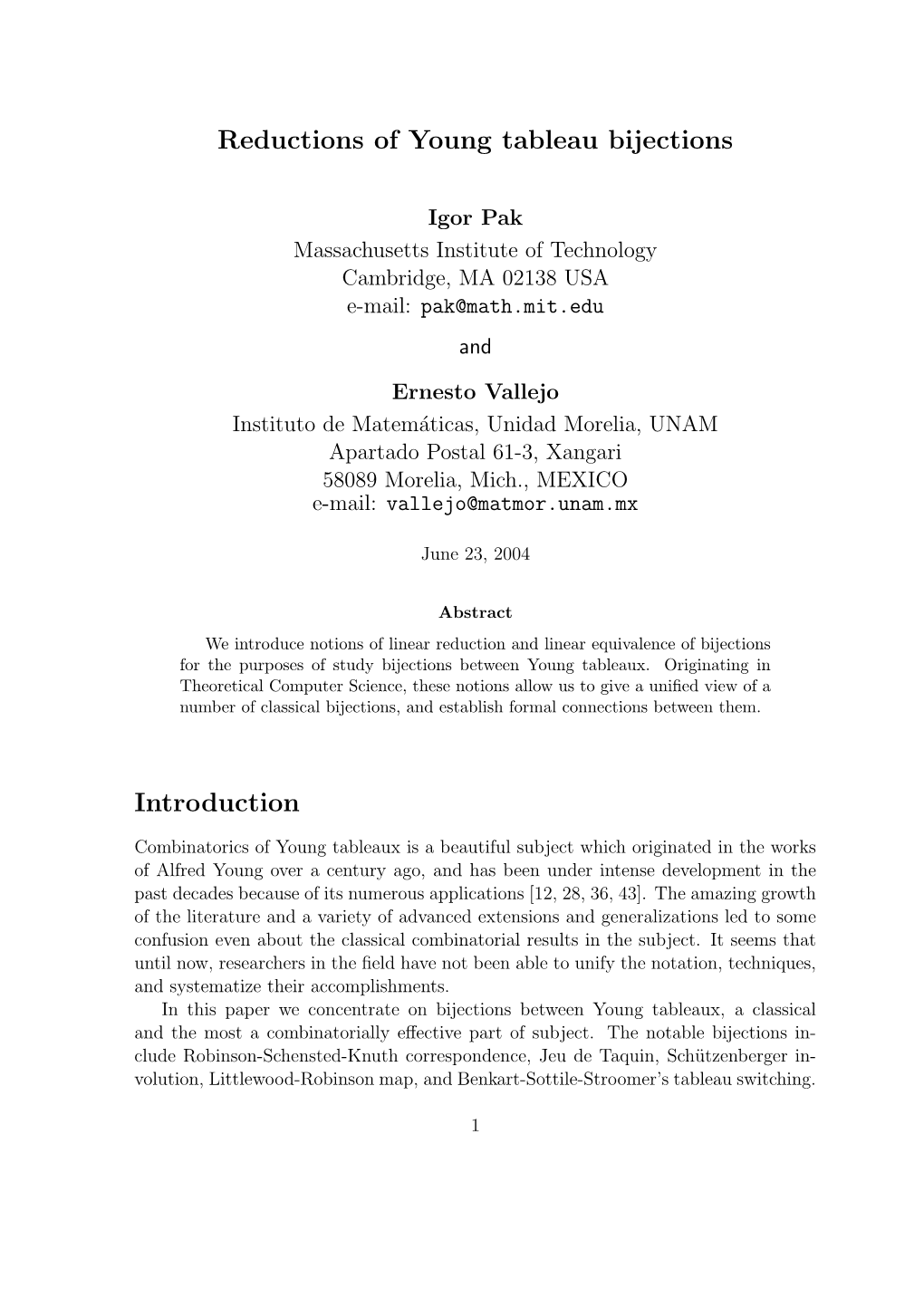 Reductions of Young Tableau Bijections Introduction