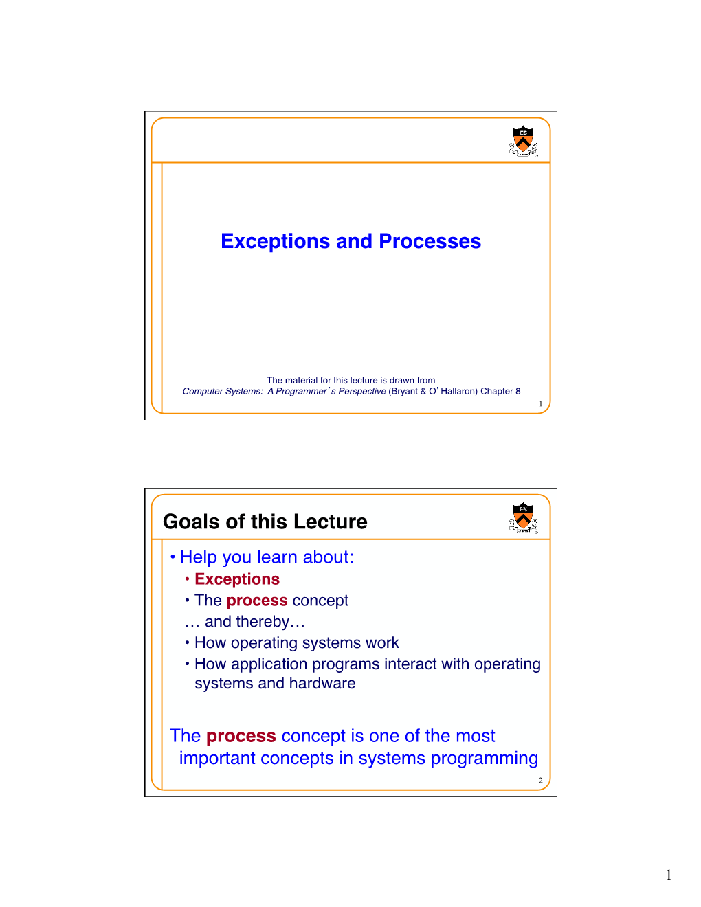 Exceptions and Processes Goals of This Lecture