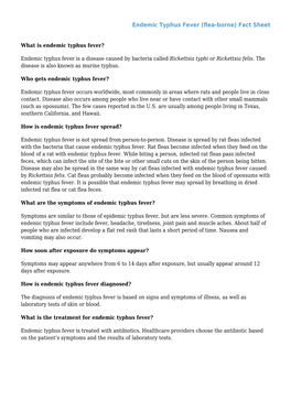 Endemic Typhus Fever (Flea-Borne) Fact Sheet