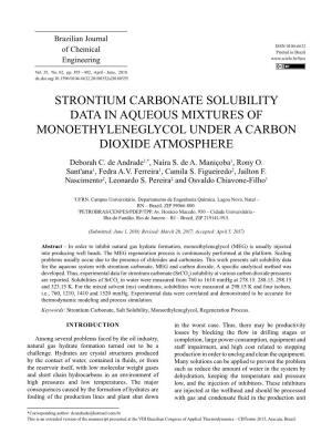 Strontium Carbonate Solubility Data in Aqueous Mixtures of Monoethyleneglycol Under a Carbon Dioxide Atmosphere