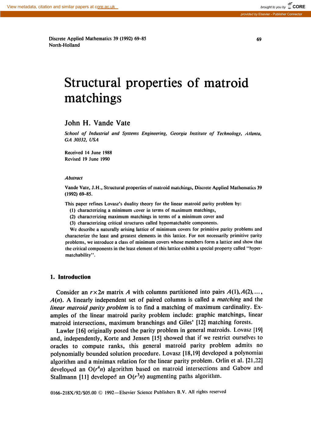 Structural Properties of Matroid Matchings