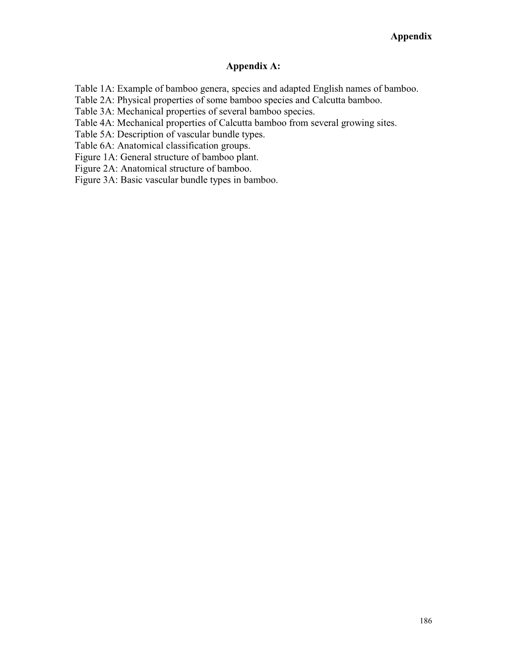 Table 1A: Example of Bamboo Genera, Species and Adapted English Names of Bamboo