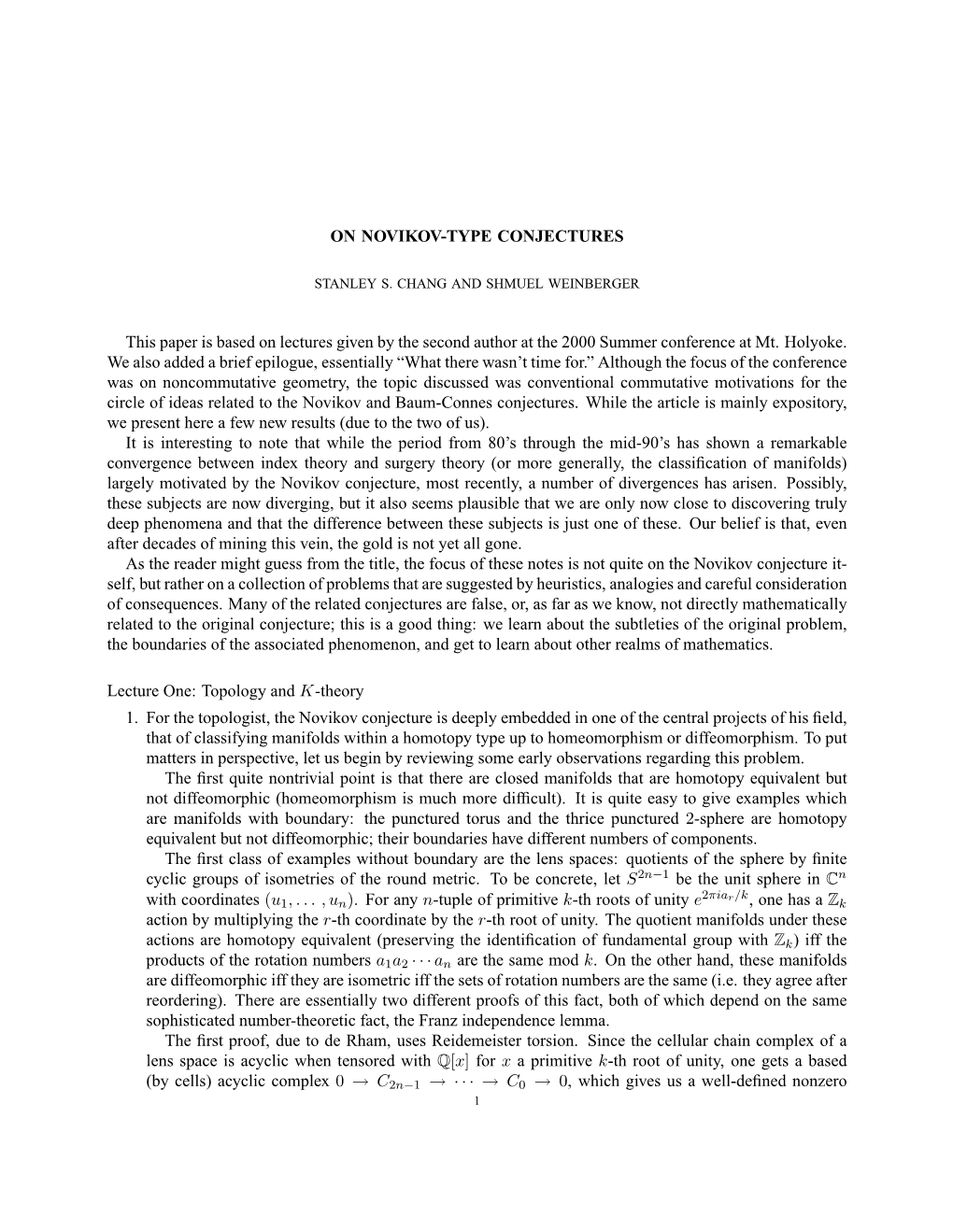 ON NOVIKOV-TYPE CONJECTURES This Paper Is Based on Lectures