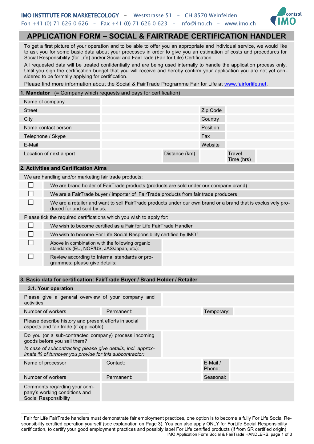 Application Form Social & Fairtrade Certification