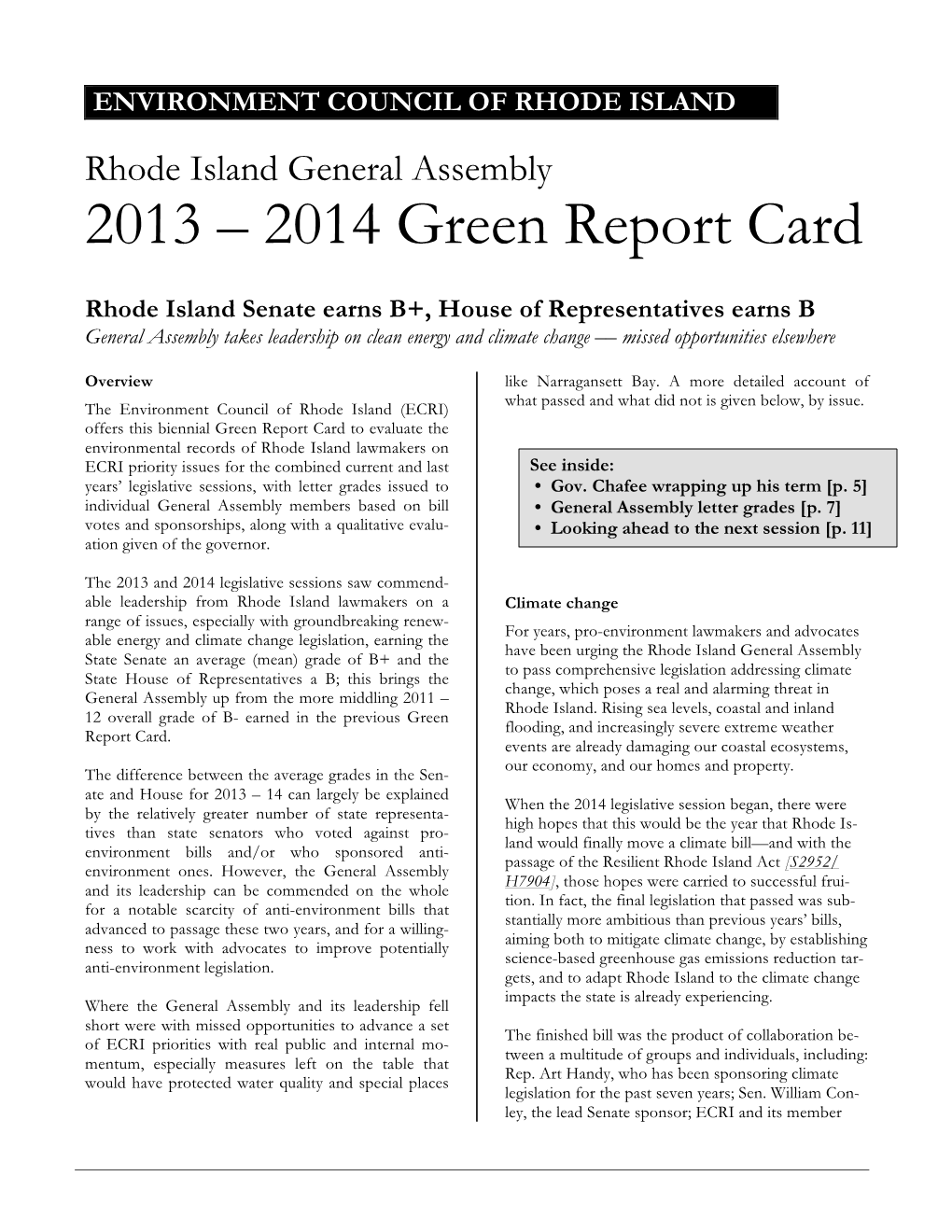 2013 – 2014 Green Report Card