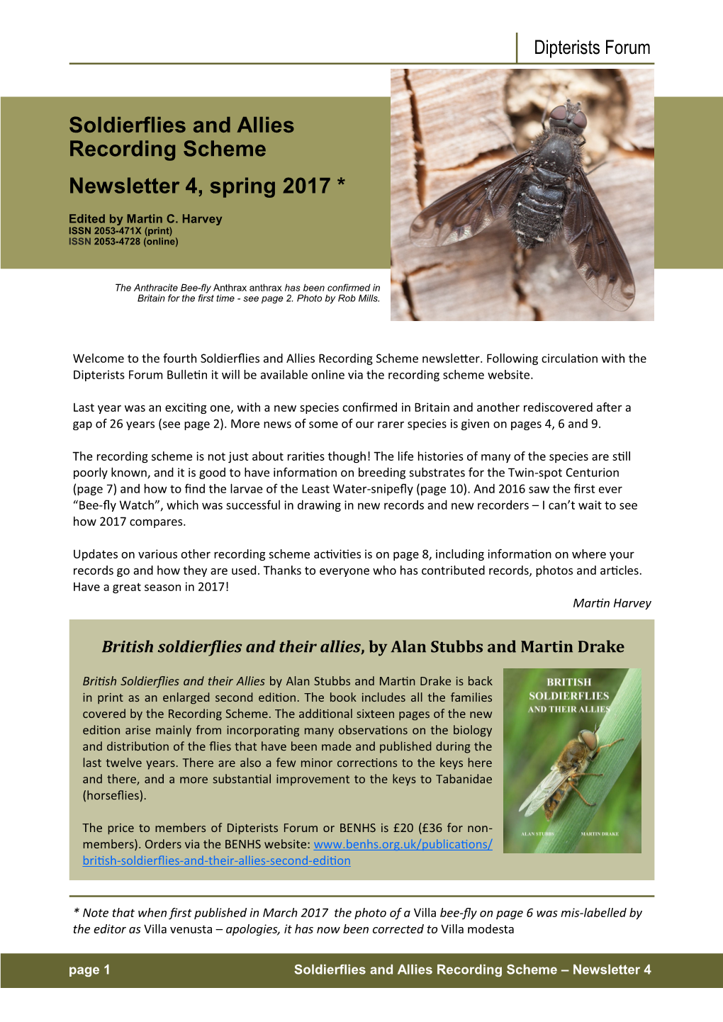 Soldierflies and Allies Recording Scheme Newsletter 4, Spring 2017 *