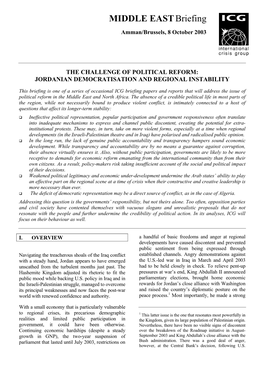 The Challenge of Political Reform: Jordanian Democratisation and Regional Instability