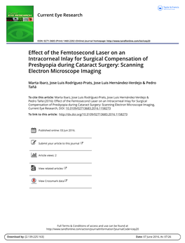 Effect of the Femtosecond Laser on an Intracorneal Inlay for Surgical Compensation of Presbyopia During Cataract Surgery: Scanning Electron Microscope Imaging