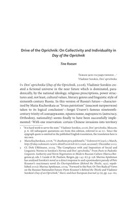 Drive of the Oprichnik: on Collectivity and Individuality in Day of the Oprichnik