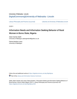 Information Needs and Information Seeking Behavior of Rural Women in Borno State, Nigeria