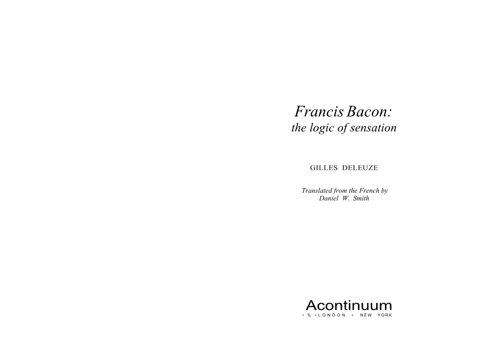 Francis Bacon: the Logic of Sensation