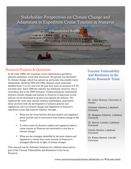 Stakeholder Perspectives on Climate Change and Adaptation in Expedition Cruise Tourism in Nunavut