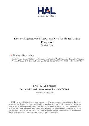Kleene Algebra with Tests and Coq Tools for While Programs Damien Pous