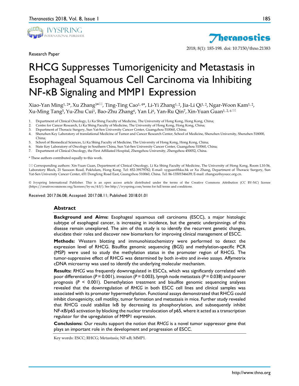 Theranostics RHCG Suppresses Tumorigenicity and Metastasis In