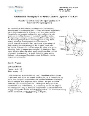 Rehabilitation After Injury to the Medial Collateral Ligament of the Knee