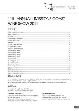 11Th Annual Limestone Coast Wine Show 2011 Index Wine Show Committee