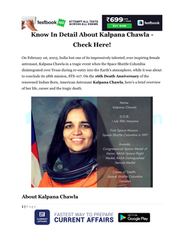 Know in Detail About Kalpana Chawla - Check Here!