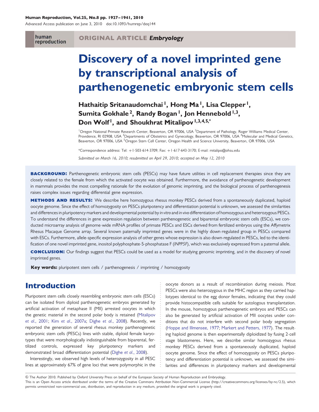 Discovery of a Novel Imprinted Gene by Transcriptional Analysis of Parthenogenetic Embryonic Stem Cells