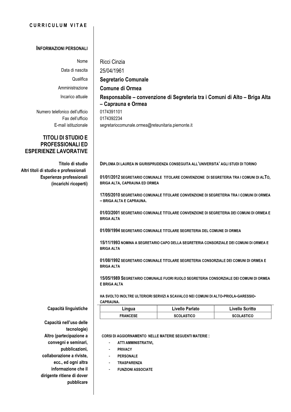 Curriculum Vitae Cinzia Ricci