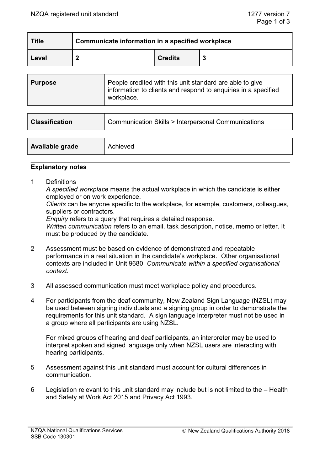 1277 Communicate Information in a Specified Workplace