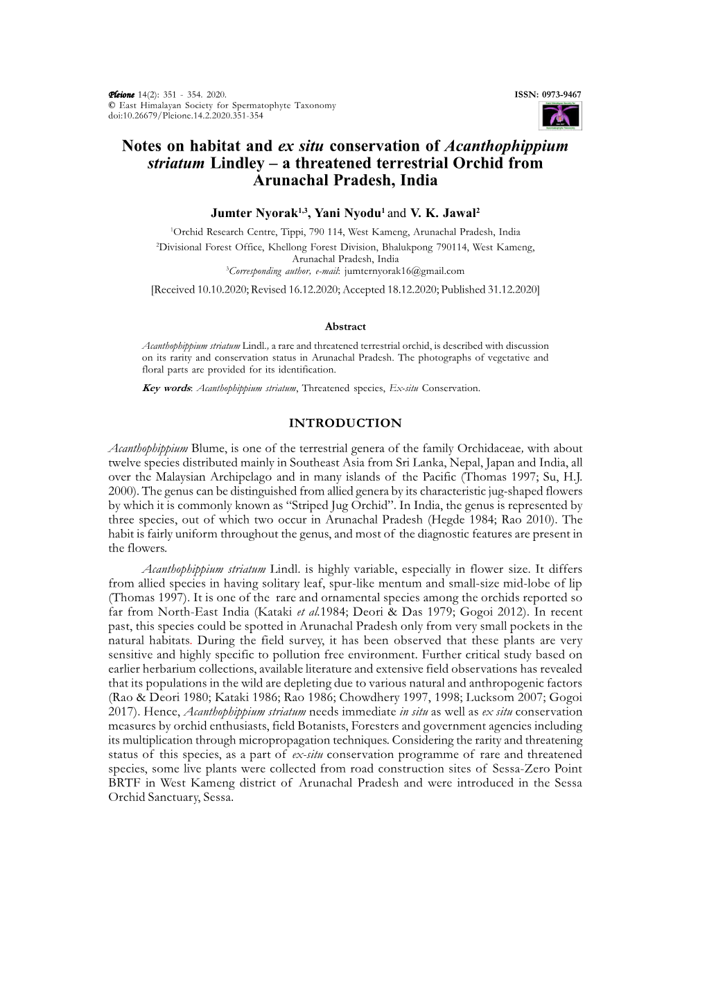 020 Distribution and Ex Situ Conservation of Acanthophippium