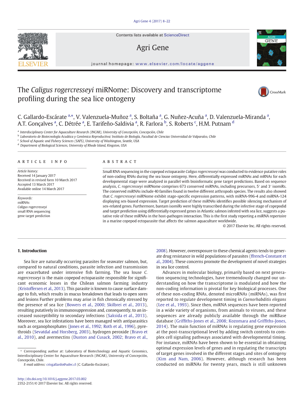 The Caligus Rogercresseyi Mirnome: Discovery and Transcriptome Proﬁling During the Sea Lice Ontogeny