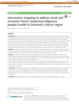 Intervention Mapping to Address Social and Economic Factors Impacting Indigenous People’S Health in Suriname’S Interior Region Daniel Peplow1,2* and Sarah Augustine3