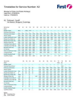 Timetables for Service Number: X2