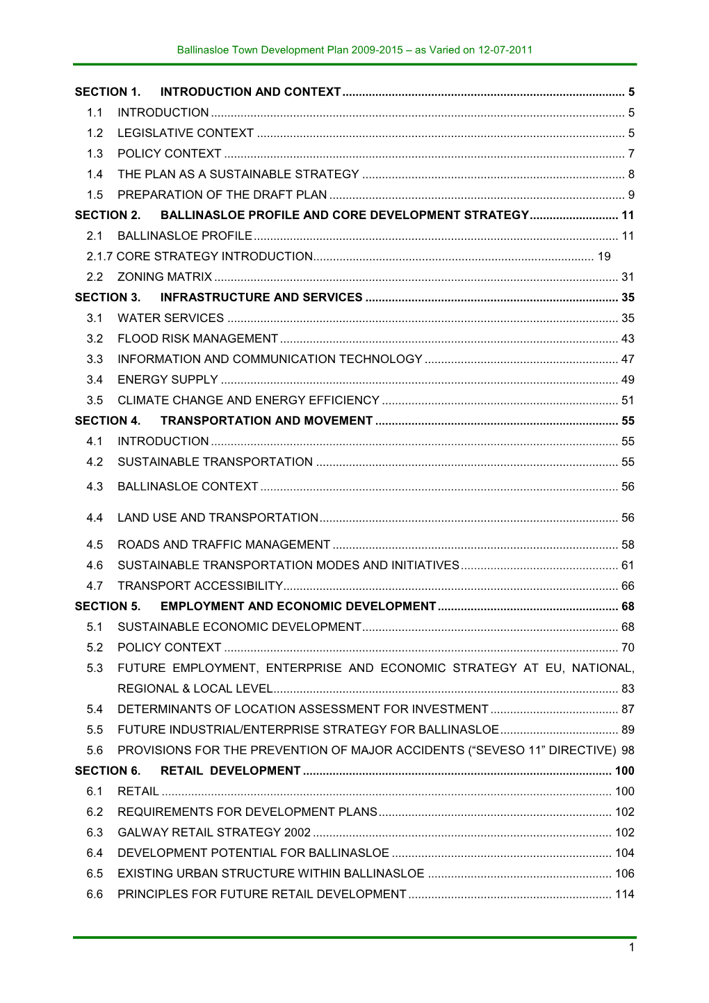 Ballinasloe Town Development Plan 2009-2015 As Adopted As Varied 12-07-11