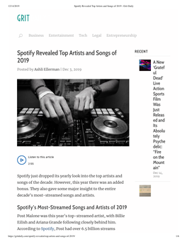 Spotify Revealed Top Artists and Songs of 2019 - Grit Daily