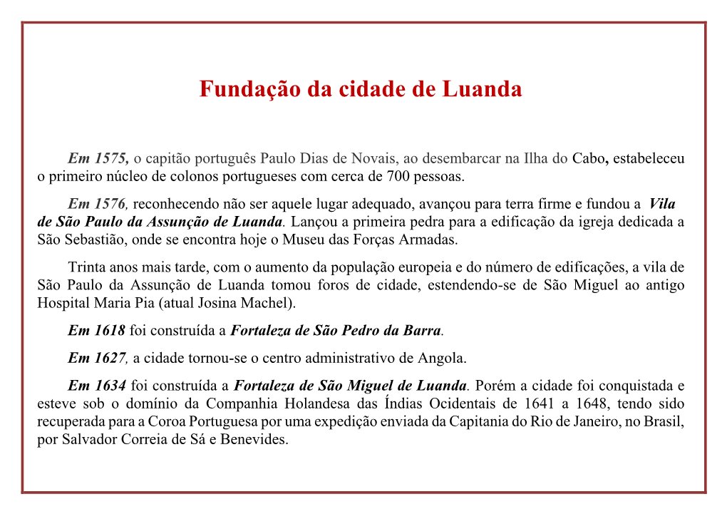 Fundação Da Cidade De Luanda