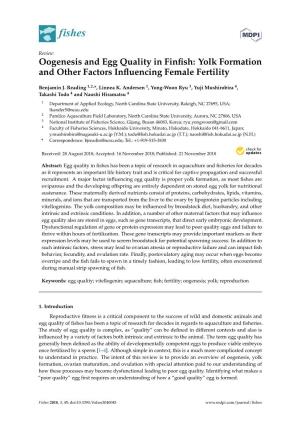 Oogenesis and Egg Quality in Finfish: Yolk Formation and Other Factors
