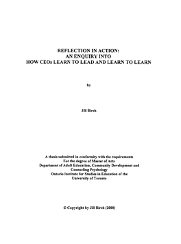 REFLECTION in ACTION: an ENQUIRY INTO HOW Ceos LEARN to LEAD and Leam to LEARN