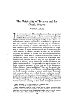 The Originality of Terence and His Greek Models Ludwig, Walther Greek, Roman and Byzantine Studies; Summer 1968; 9, 2; Proquest Pg