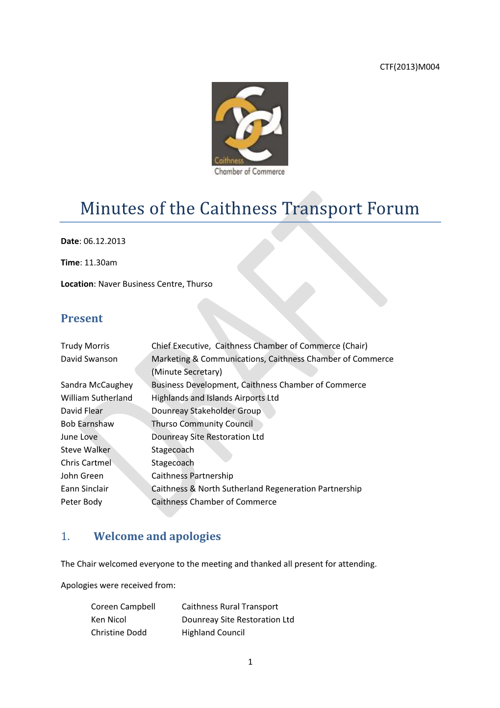 Minutes of the Caithness Transport Forum