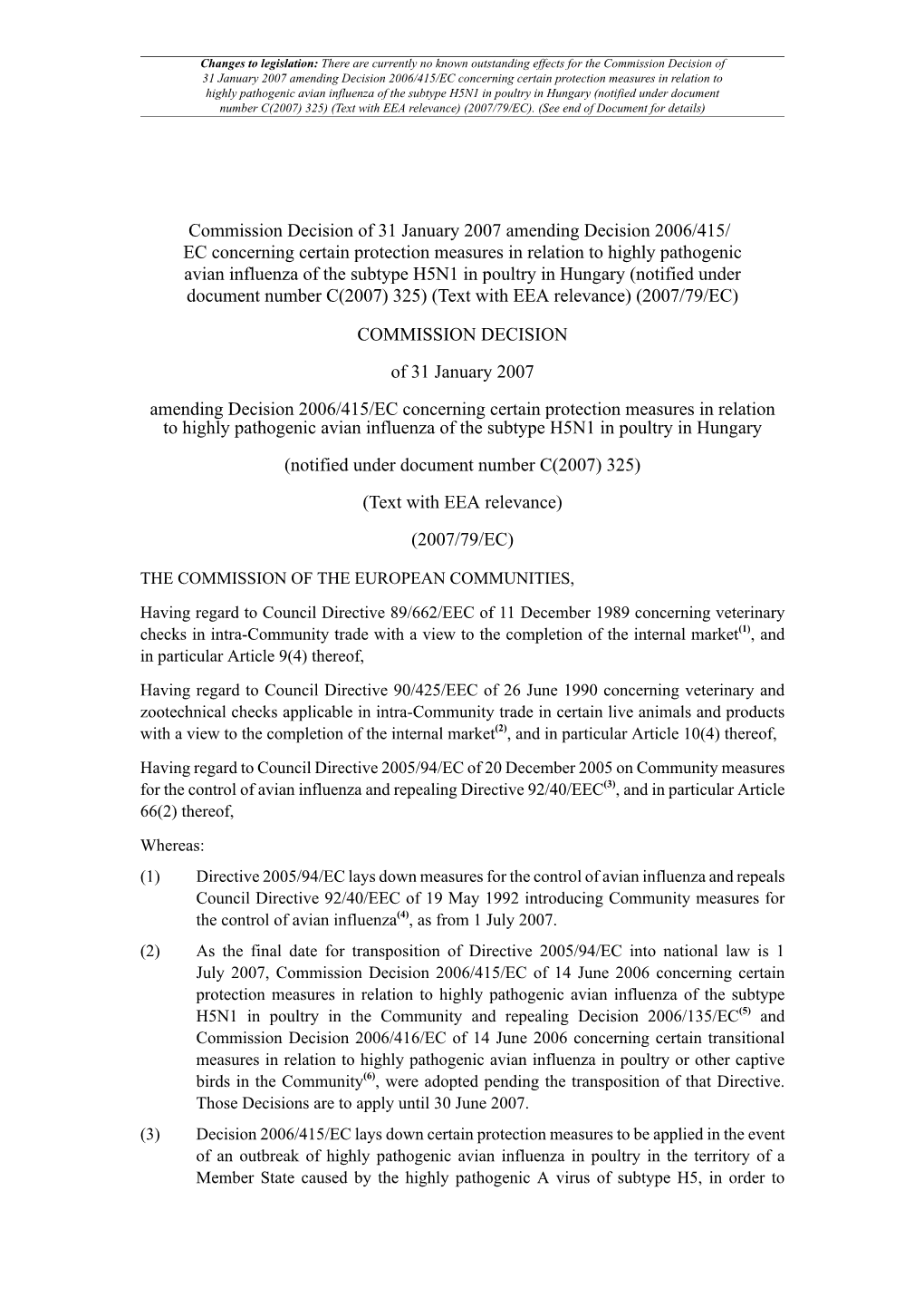 Commission Decision of 31 January 2007