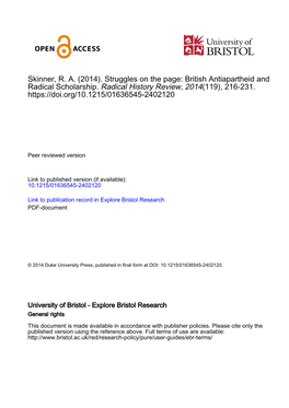 (2014). Struggles on the Page: British Antiapartheid and Radical Scholarship