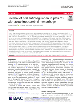 Reversal of Oral Anticoagulation in Patients with Acute Intracerebral Hemorrhage Joji B
