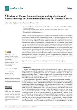 A Review on Cancer Immunotherapy and Applications of Nanotechnology to Chemoimmunotherapy of Different Cancers