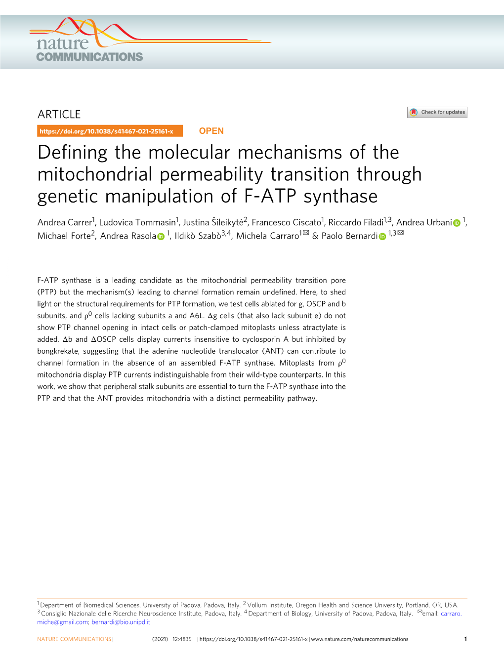 Defining the Molecular Mechanisms of the Mitochondrial