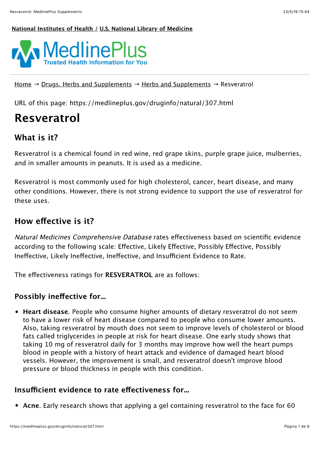 Resveratrol: Medlineplus Supplements 23/5/19 15:44