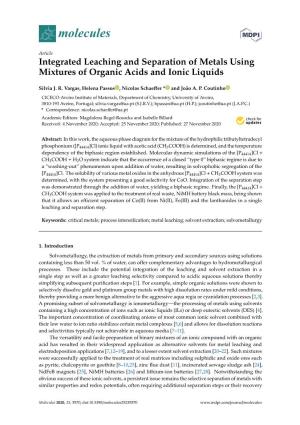 Integrated Leaching and Separation of Metals Using Mixtures of Organic Acids and Ionic Liquids