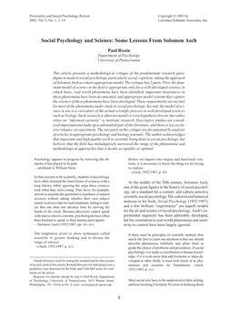 Social Psychology and Science: Some Lessons from Solomon Asch
